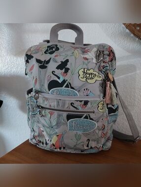 Sakroots Bird Peace Floral Pattern Gray Backpack Tote College